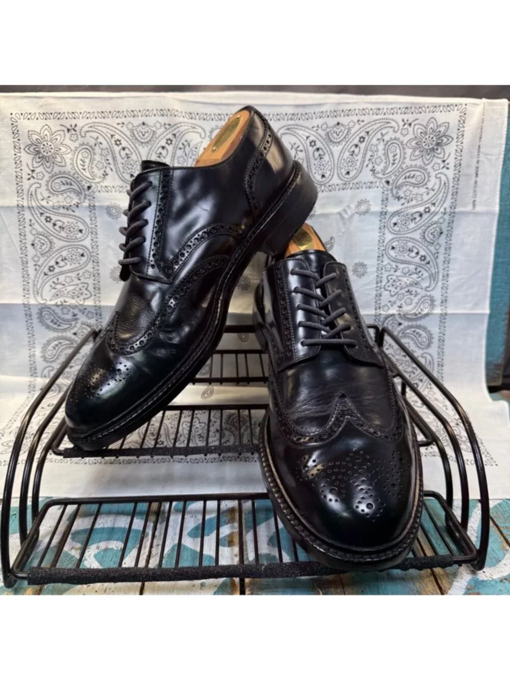 J Crew Italian Leather Wingtip Oxford Black Dress Shoes Size 11Made in Italy